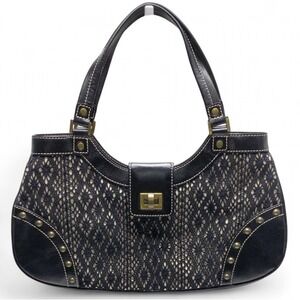 Rafe‎ Black & Beige Leather Canvas Lace-Style Shoulder Bag